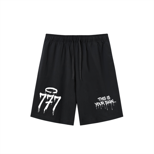 77̶7 CLUB Drippy Graphic Shorts